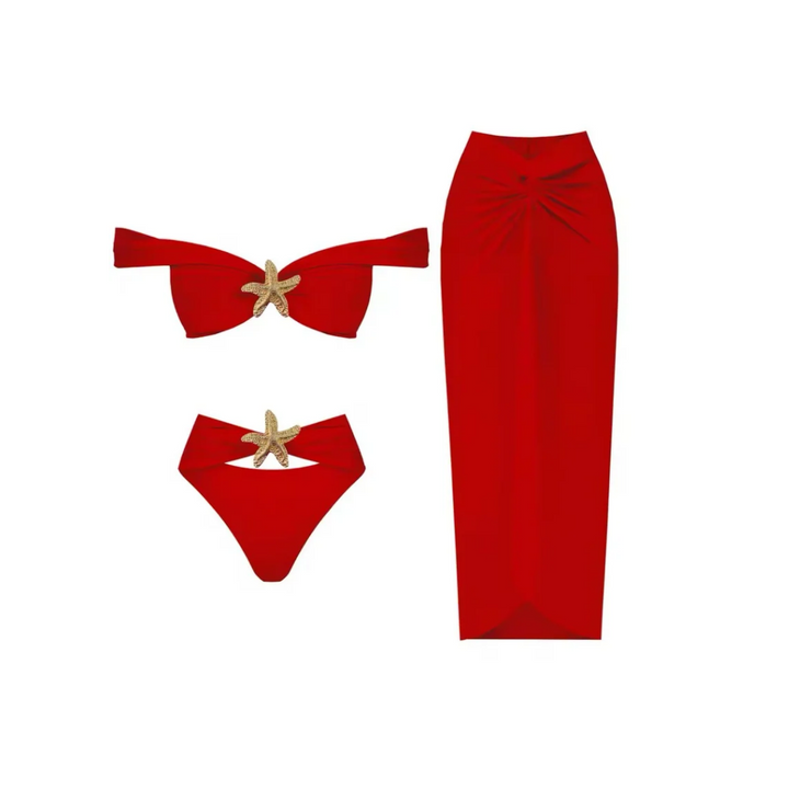 Exklusives 3-teiliges Bikini-Set in Rot