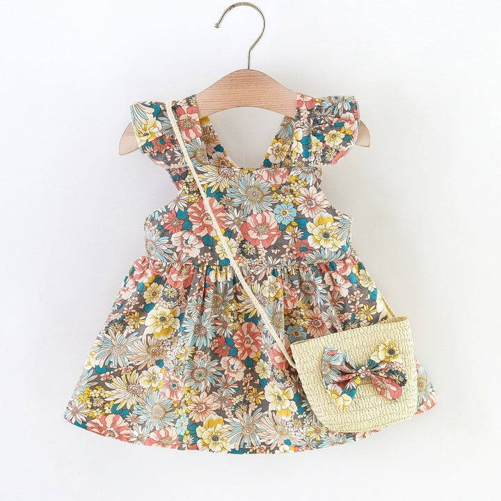 Kinderkleid mit Blumenmuster inkl. Tasche