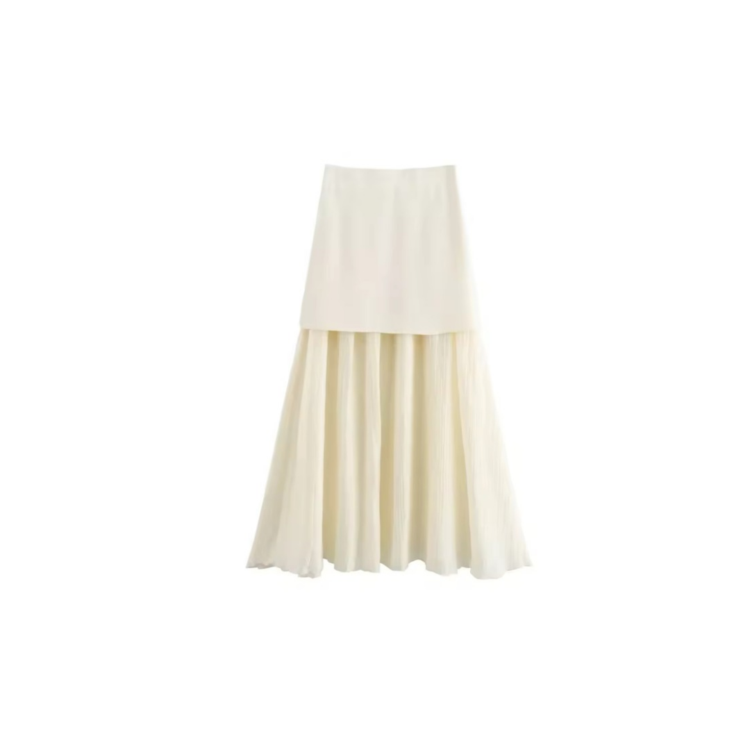 Elegantes Weißes Set – Ärmellose Weste und Langer Plissierter Rock
