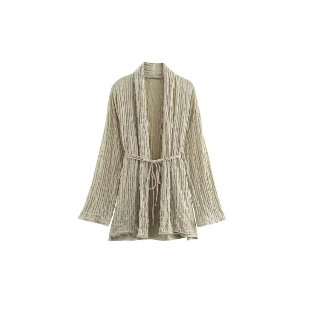 Beiges Loungewear-Set mit Strickjacke und Hose
