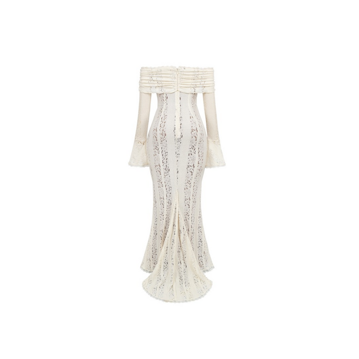 Schulterfreies Spitzenkleid in Creme