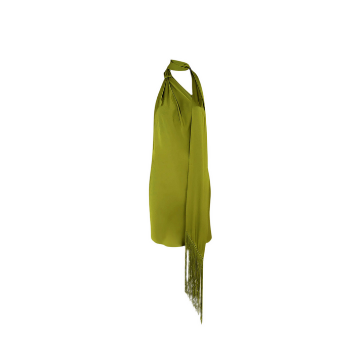 Elegantes Halterneck-Kleid mit Schaldetail und Fransen