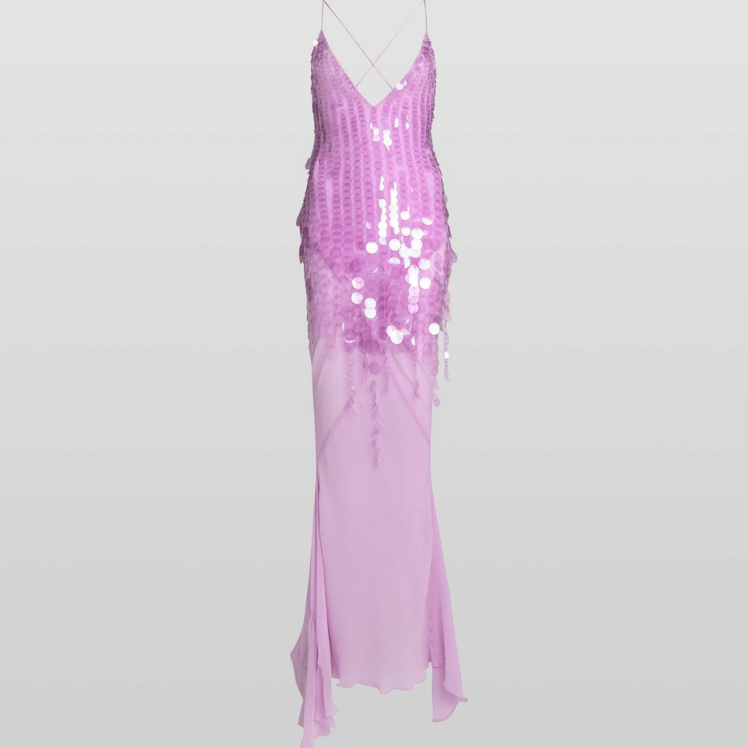 Glamouröses Pailletten-Kleid in rosa und gelb