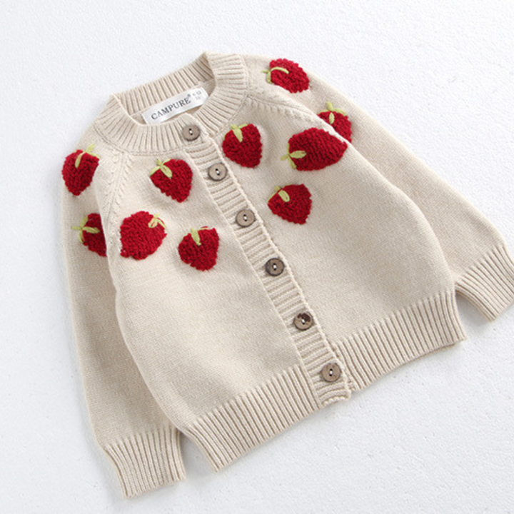 Kinder-Cardigan mit Erdbeermuster