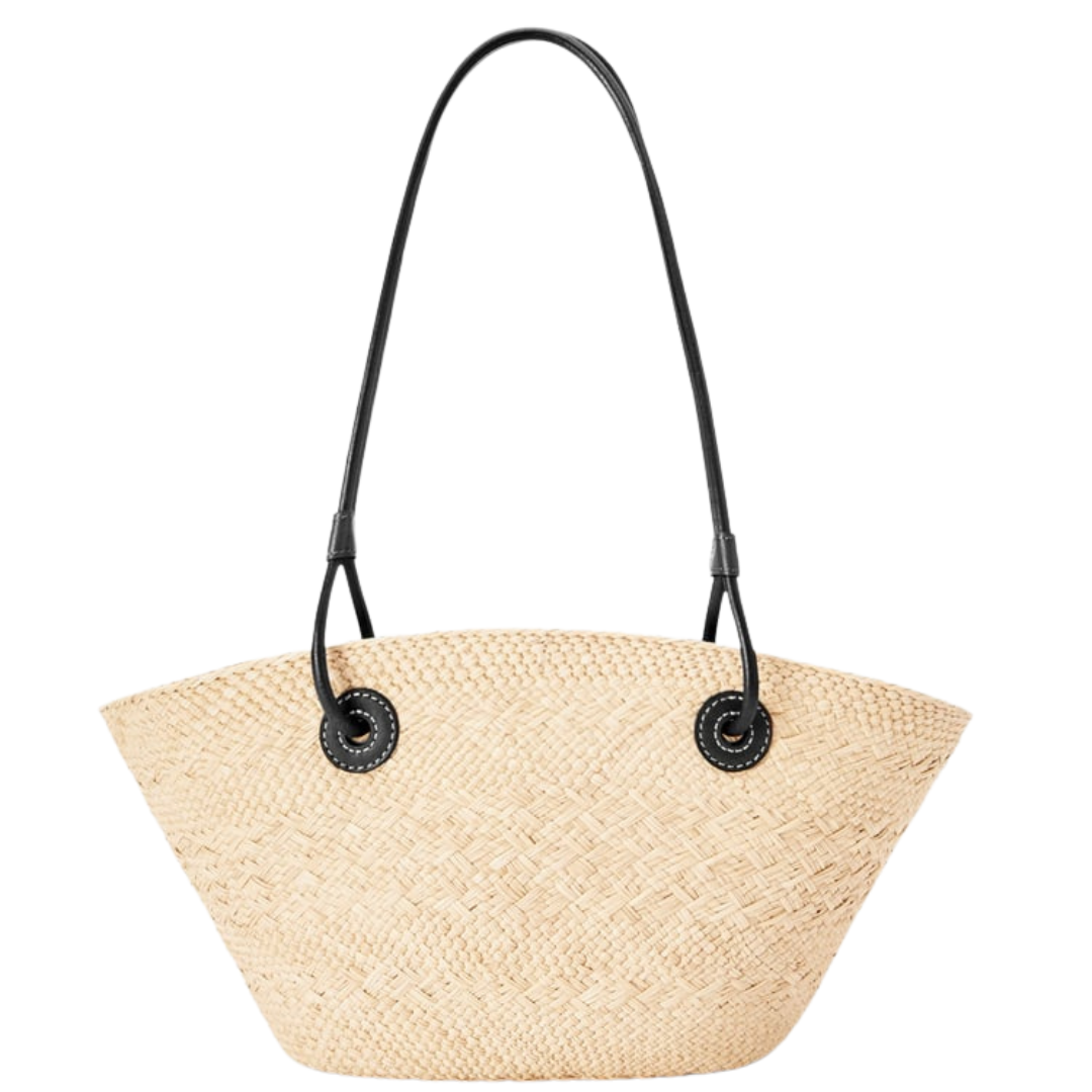 Geflochtene Strohtasche mit Kunstleder-Details – sommerlich, leicht & stilvoll