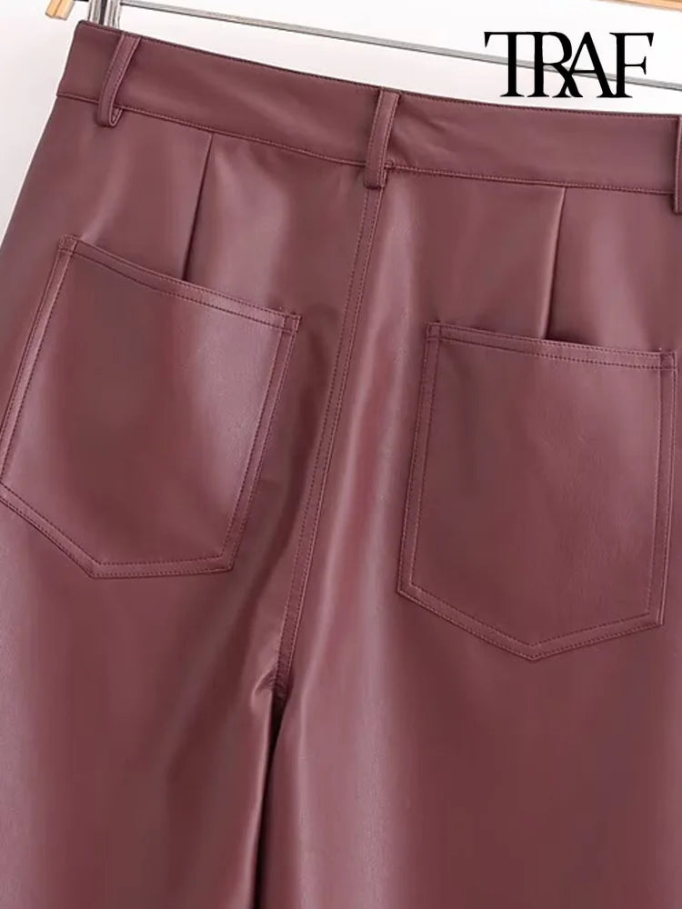Damen Kunstleder Hose